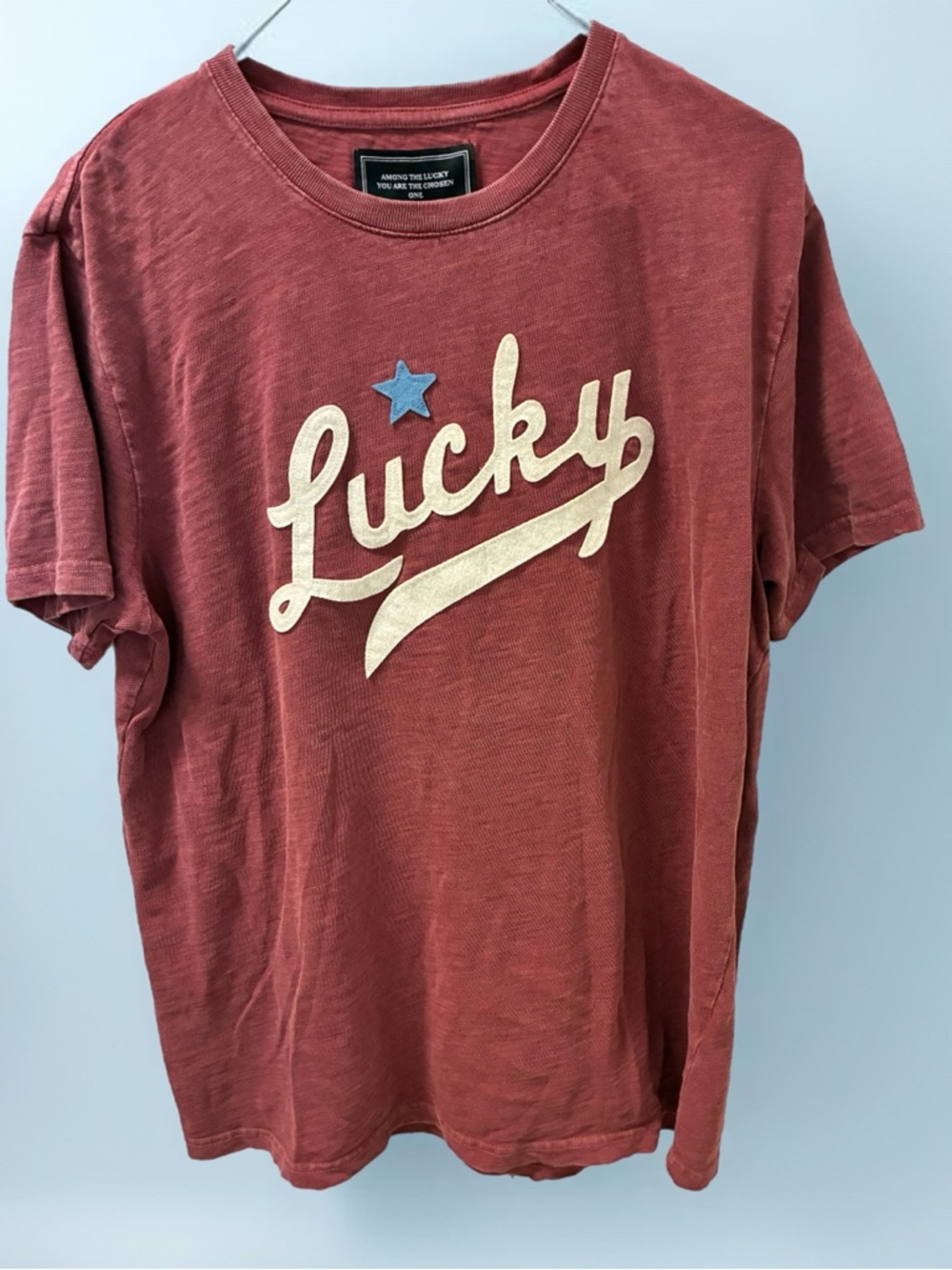 Lucky Brand Men's Distressed Brick Red 'Lucky' Graphic Tee VTG